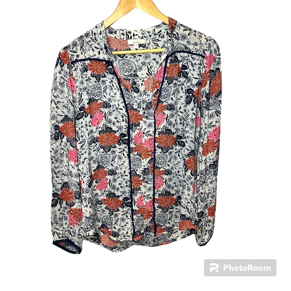 Anthropologie‎ PORRIDGE Floral Boho Blue White Red Pink Shirt Size Small